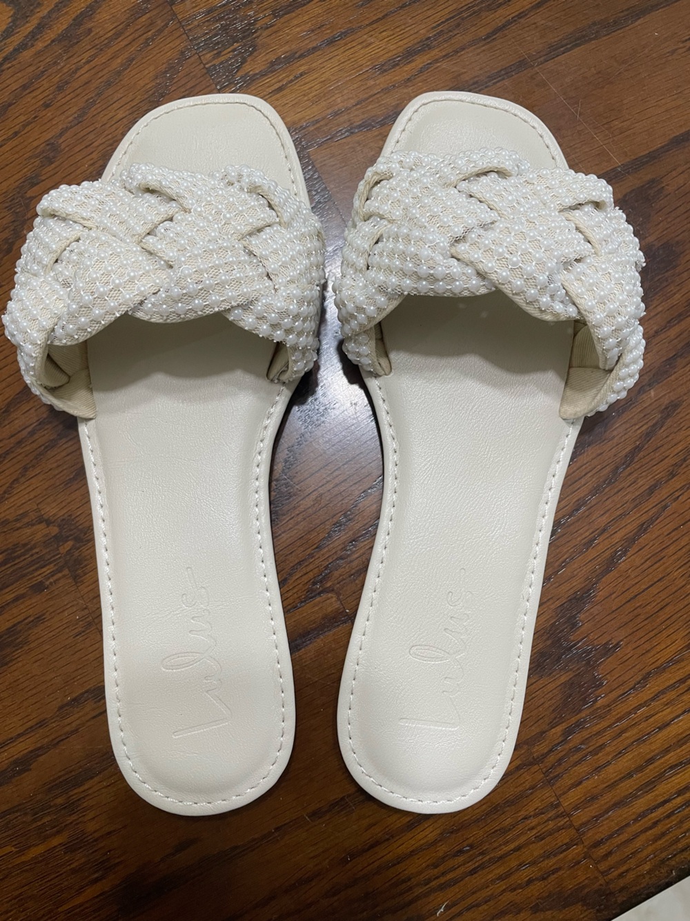 Lulu's Ivory Braided Beaded Slide Sandals